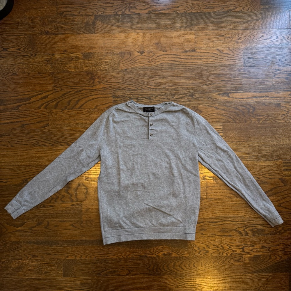 Gray Long Sleeve Henley Shirt